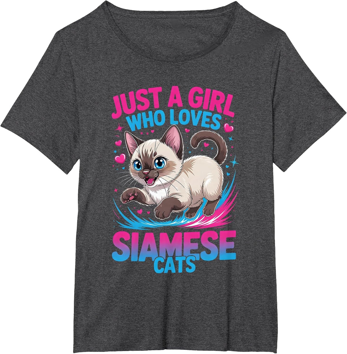 Girls Siamese Cat T-Shirt - Dark Heather Grey