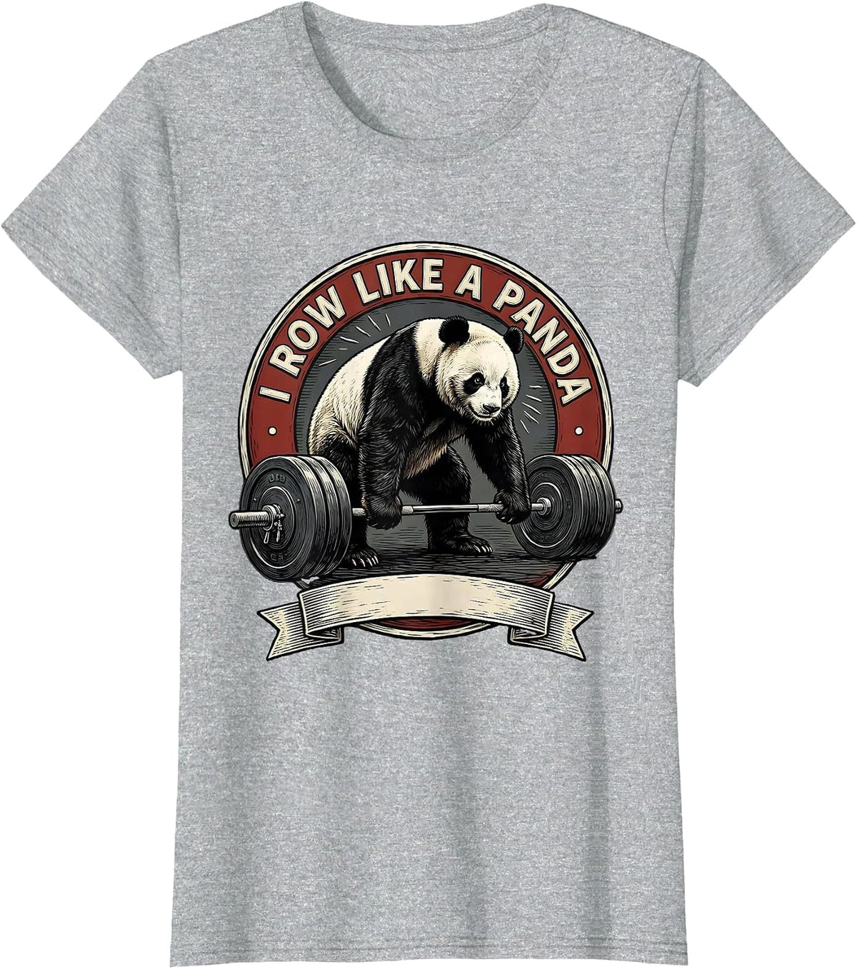 Women's I Row Like A Panda Funny Gym Panda Weightlifting Workout T-Shirt - Heather Grey