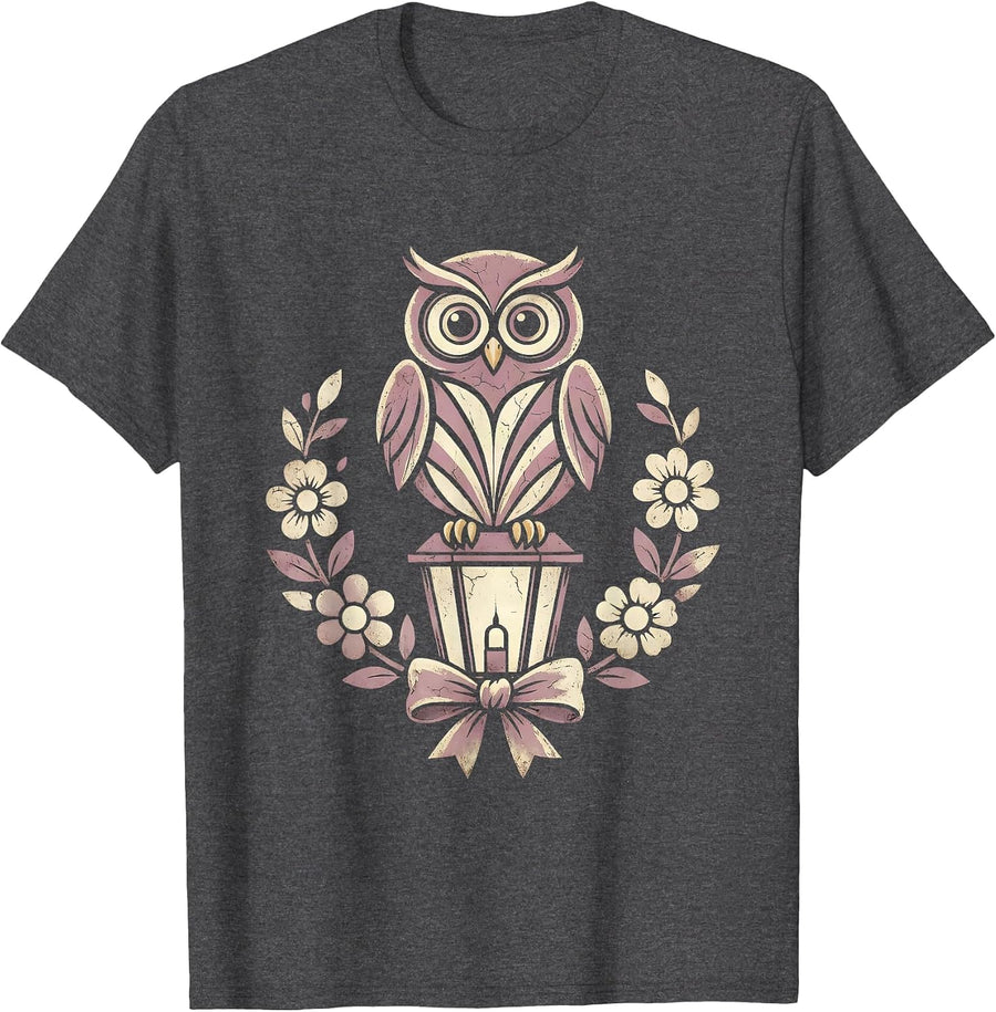 Men's Owl on Lantern Girls Halloween Graphic T-Shirt - Dark Heather Grey