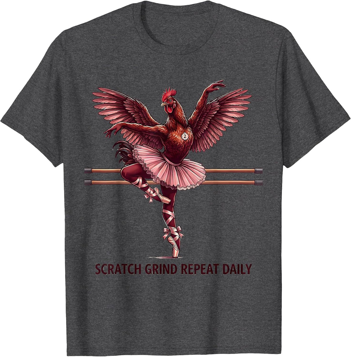 Scratch Grind Repeat Daily Funny Chicken Design T-Shirt - Dark Heather Grey