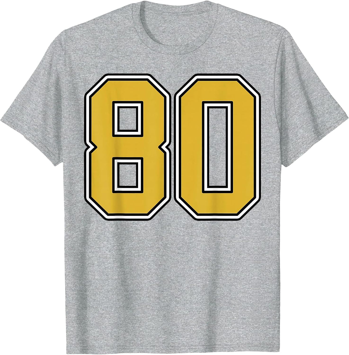 Old Gold Black White Sports Number 80 Jersey Uniform Player T-Shirt - Heather Grey