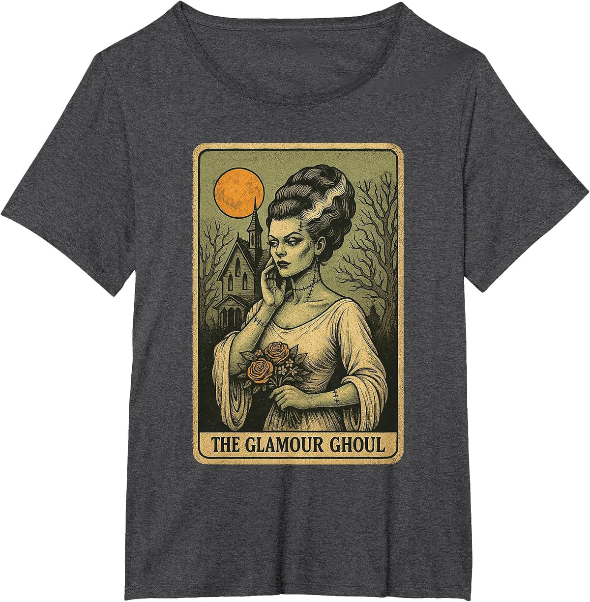 Frankensteins Bride Glamour Ghoul Women Tarot Card T-Shirt - Dark Heather Grey
