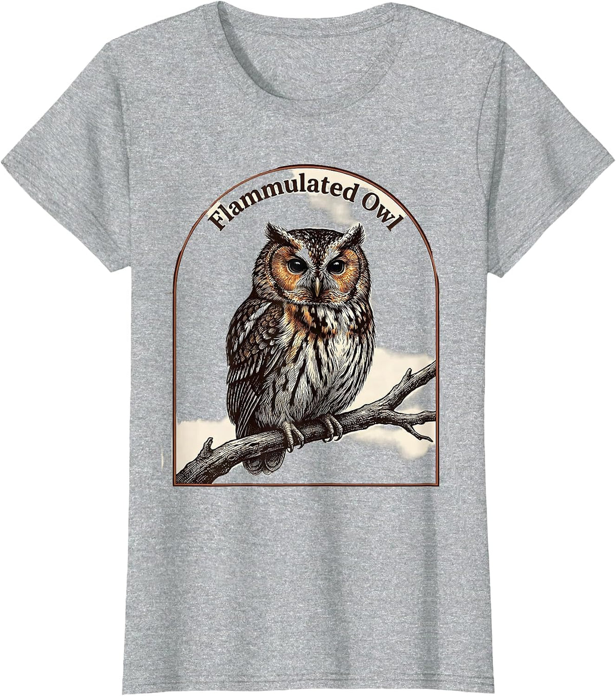 Women's Flammulated Owl Crosshatch Etching Bird Lover Nature T-Shirt - Heather Grey