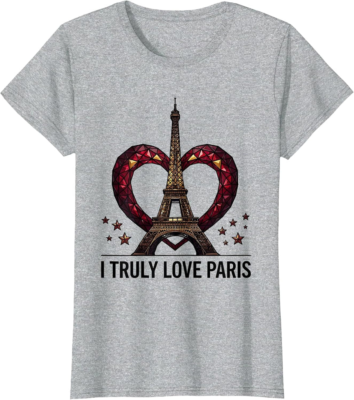 I Truly Love Paris Stained Glass Eiffel Tower Travel T-Shirt - Heather Grey