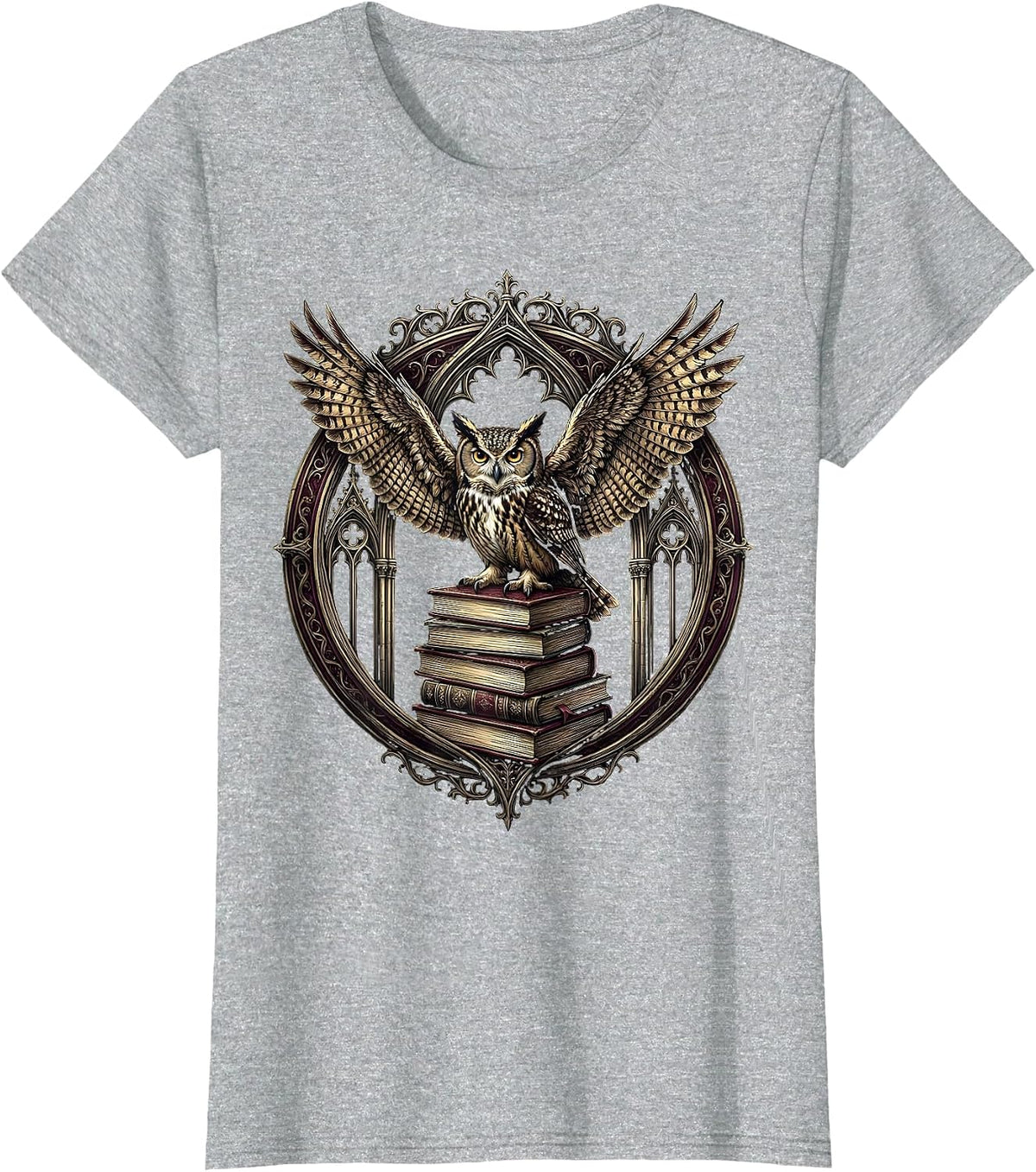 Halloween Teacher Owl on Books Illustration T-Shirt - Heather Grey