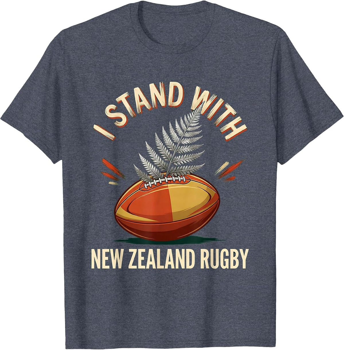 I Stand With New Zealand Rugby Vintage Kiwi Rugby Fan Gift T-Shirt - Heather Blue