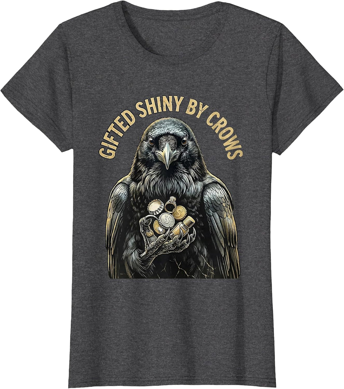 Women's Gifted Shiny By Crows Funny Bird Lover Design T-Shirt - Dark Heather Grey
