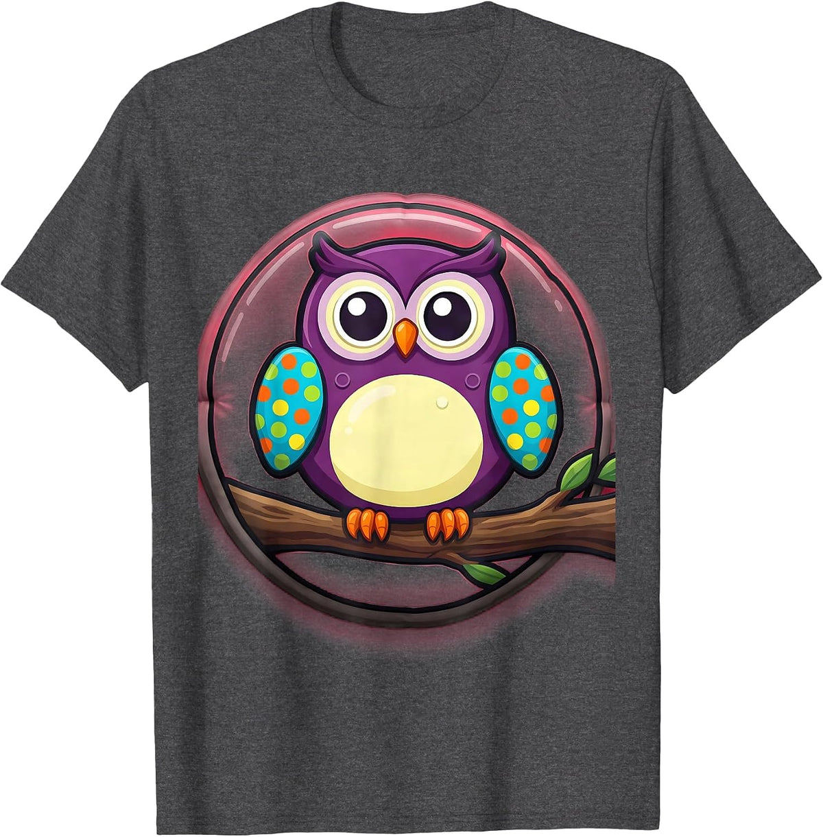 Men's Polka Dot Owl on Branch Kids Graphic Tee T-Shirt - Dark Heather Grey
