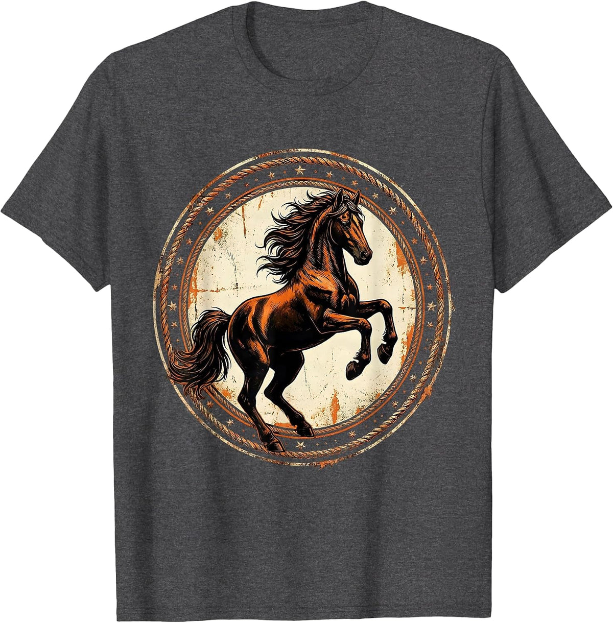 Rearing Horse Rodeo Graphic Design T-Shirt - Dark Heather Grey