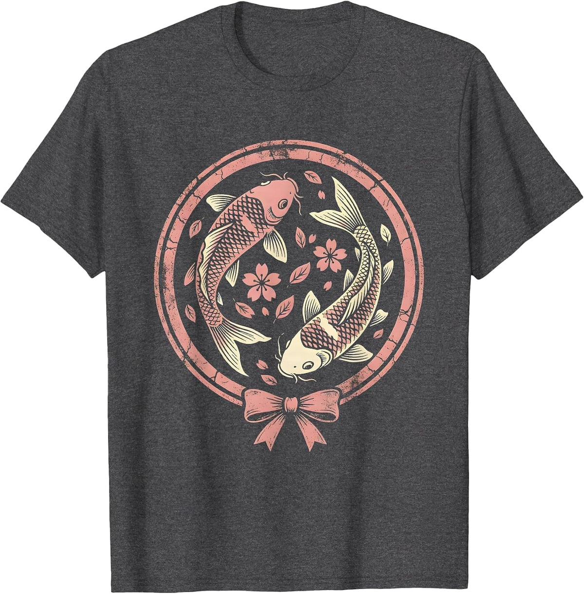 Koi Fish Pink Cherry Blossom Breast Cancer Awareness T-Shirt - Dark Heather Grey