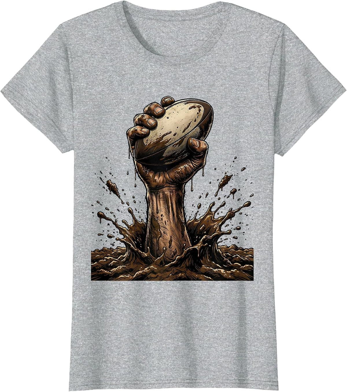 Rugby Mud Grip Graphic Design T-Shirt - Heather Grey