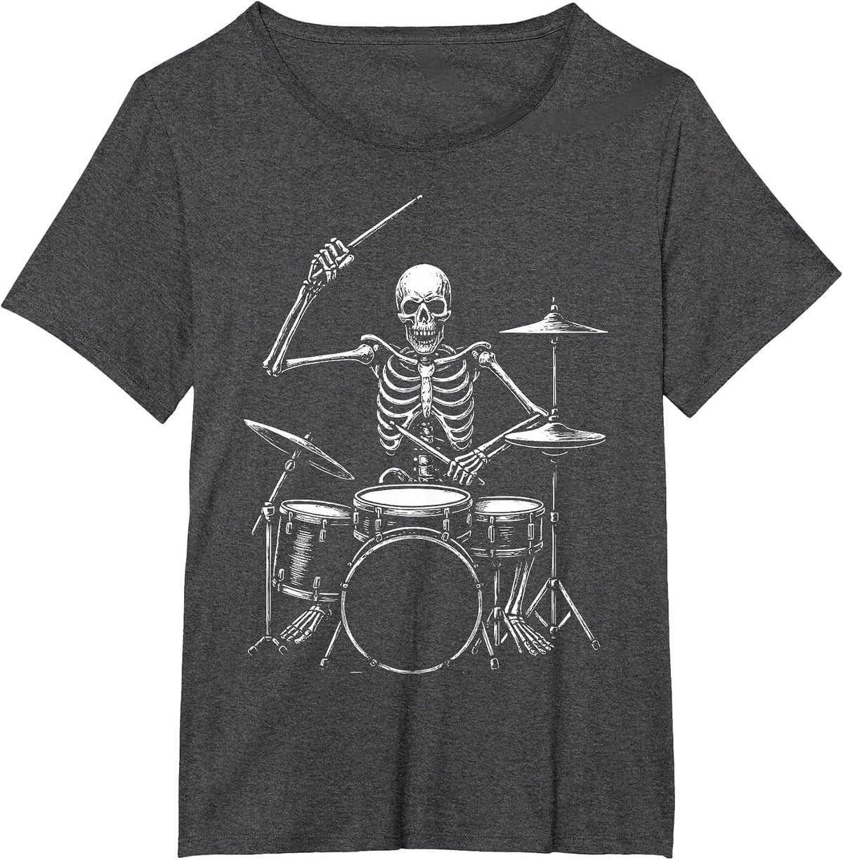 Skeleton Drummer Drums T-Shirt - Dark Heather Grey