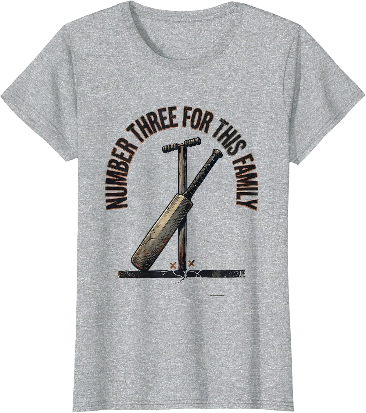 Number Three For This Family Distressed Cricket Fan Family T-Shirt - Heather Grey