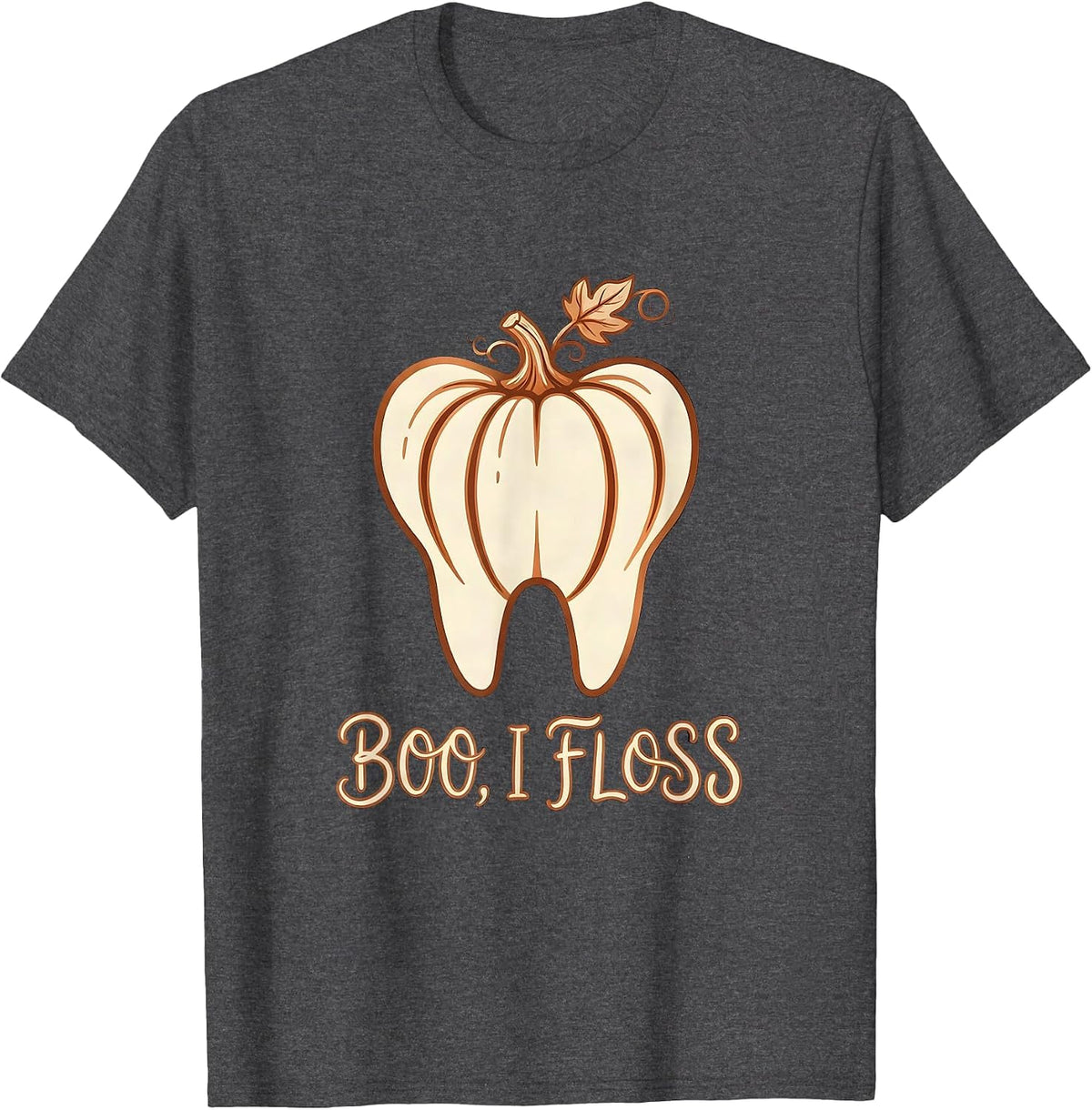 Boo I Floss Funny Dental Hygienist Boho Halloween Tooth T-Shirt - Dark Heather Grey