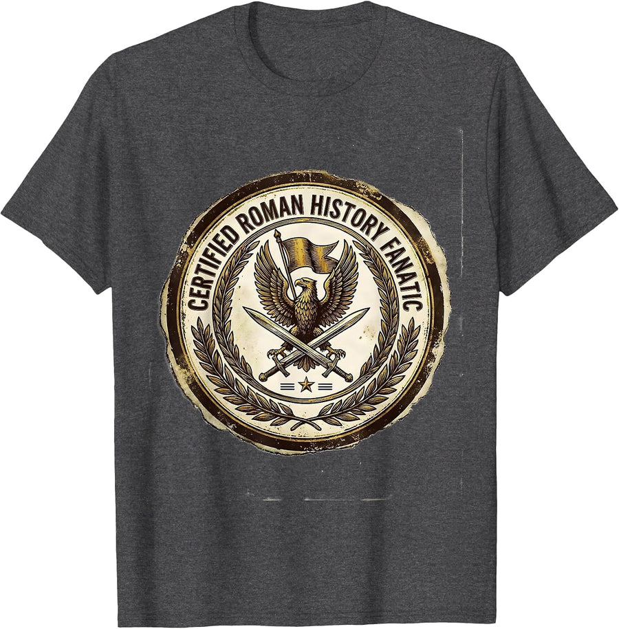 Men's Certified Roman History Fanatic Funny History Teacher Humor T-Shirt - Dark Heather Grey