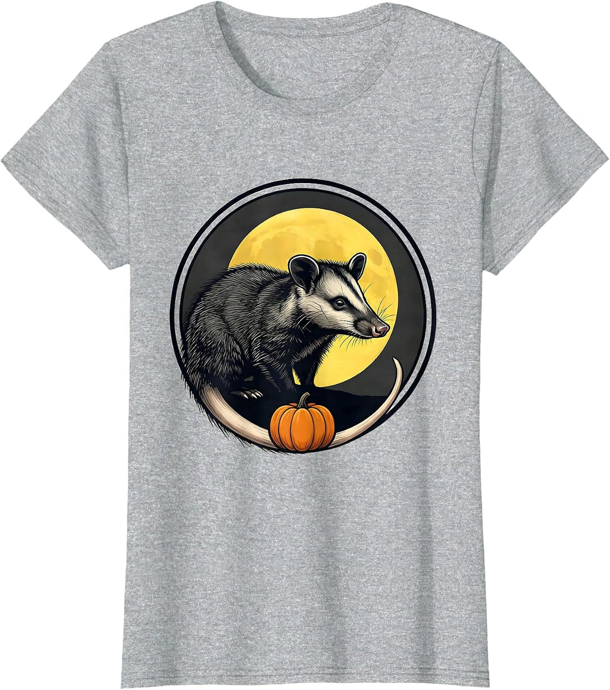 Opossum Moon Badge Spooky Halloween Novelty T-Shirt - Heather Grey