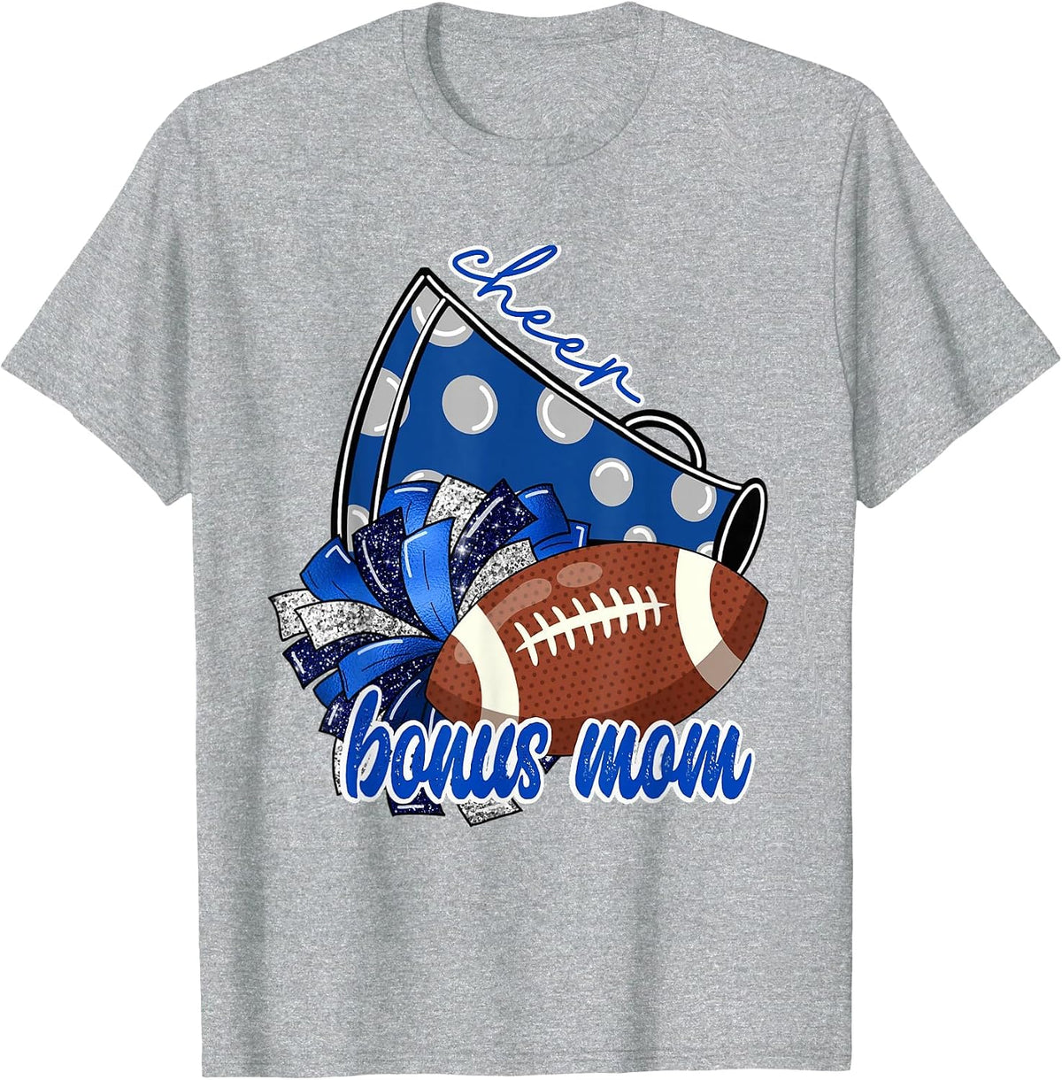 Cute Cheer Bonus Mom Graphic Tee Trendy Megaphone Football T-Shirt - Heather Grey