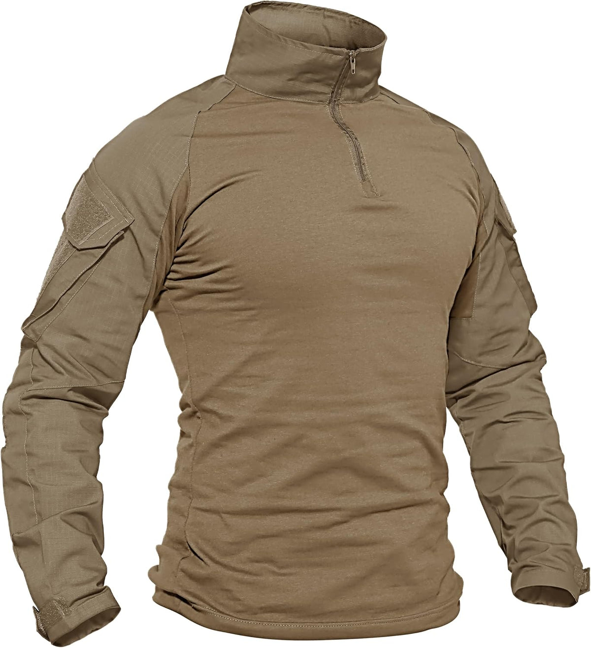 TACVASEN Men's Tactical Long Sleeve Combat Shirt 1/4 Zip Airsoft Hiking - Khaki