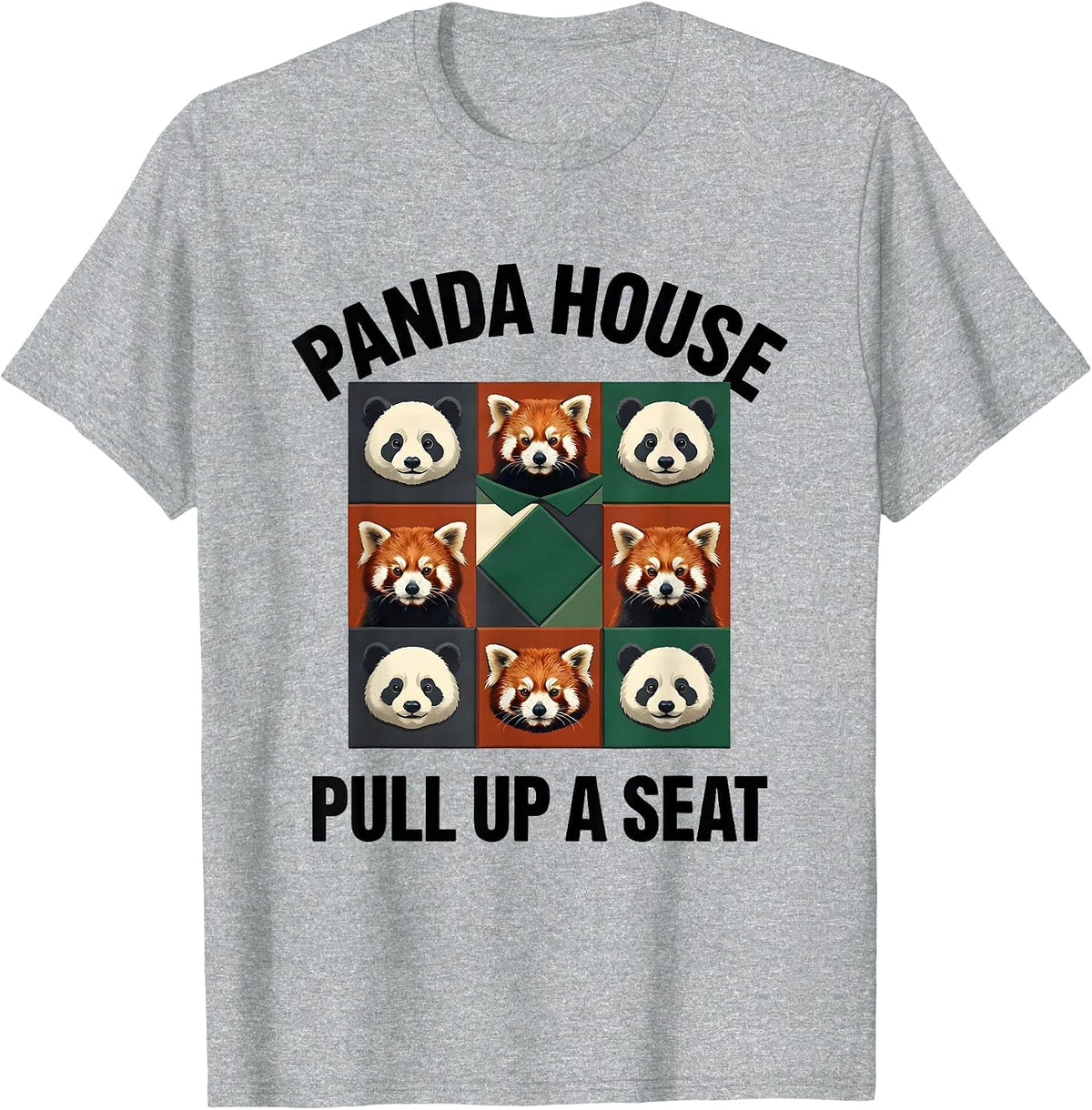 Men's Panda House Pull Up A Seat Funny Animal Lover Novelty T-Shirt - Heather Grey