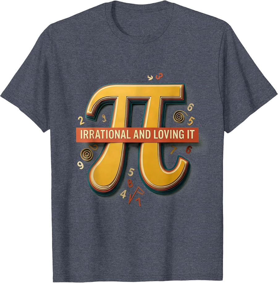 Irrational and Loving It Math Teacher Design T-Shirt - Heather Blue