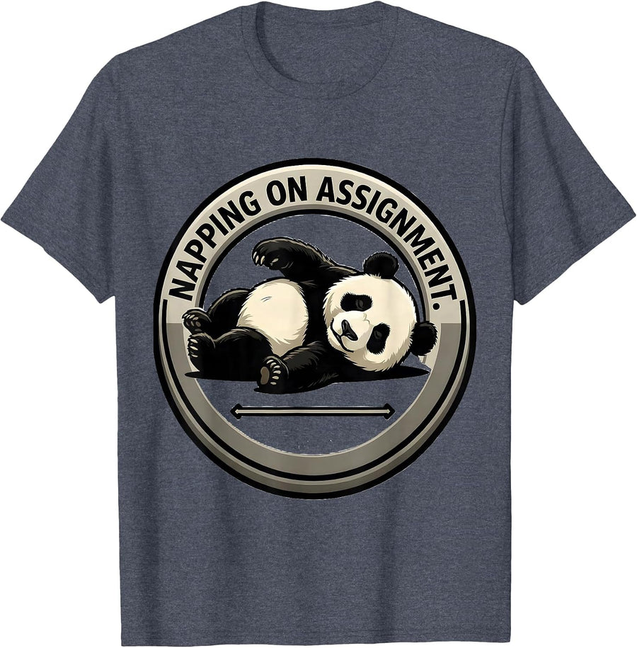 Napping On Assignment Funny Panda Bear Animal Humor T-Shirt - Heather Blue