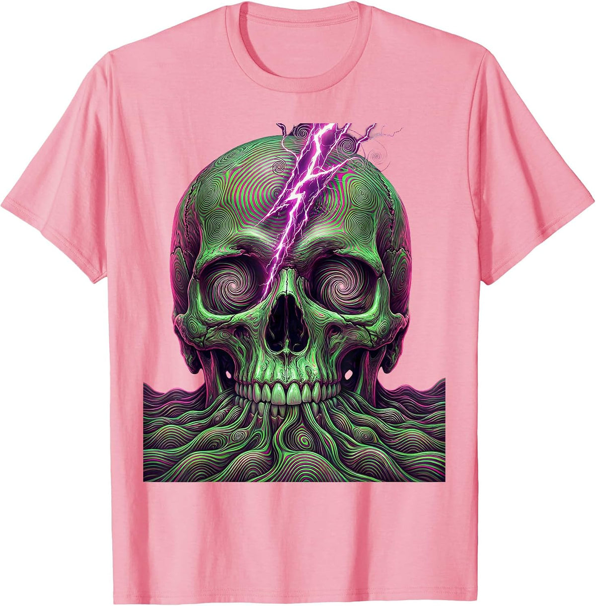 Men's Skull Lightning Bolt Metal Band Graphic T-Shirt - Pink