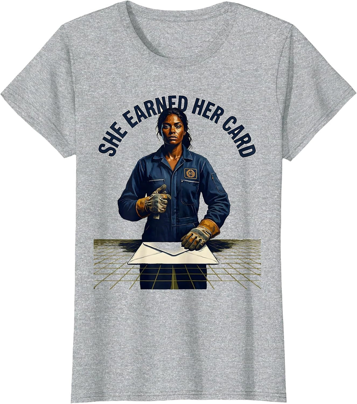 Women's She Earned Her Card Union Strong Labor Day Working Woman T-Shirt - Heather Grey