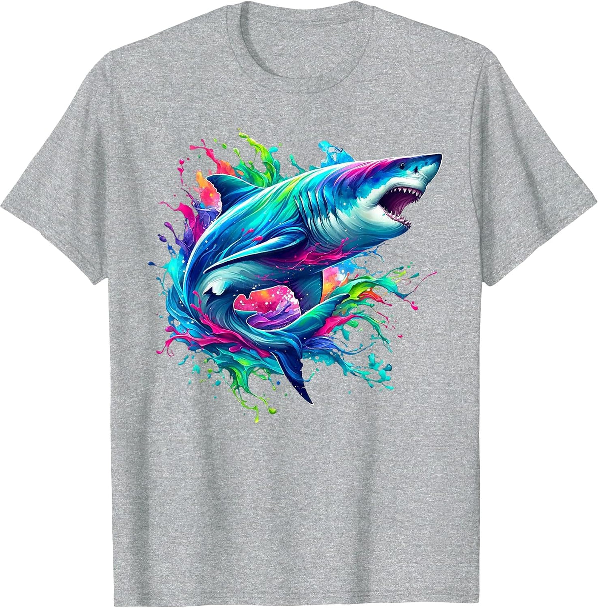 Shark Marine Biologist Paint Splash Ocean Animal Shark Lover T-Shirt - Heather Grey