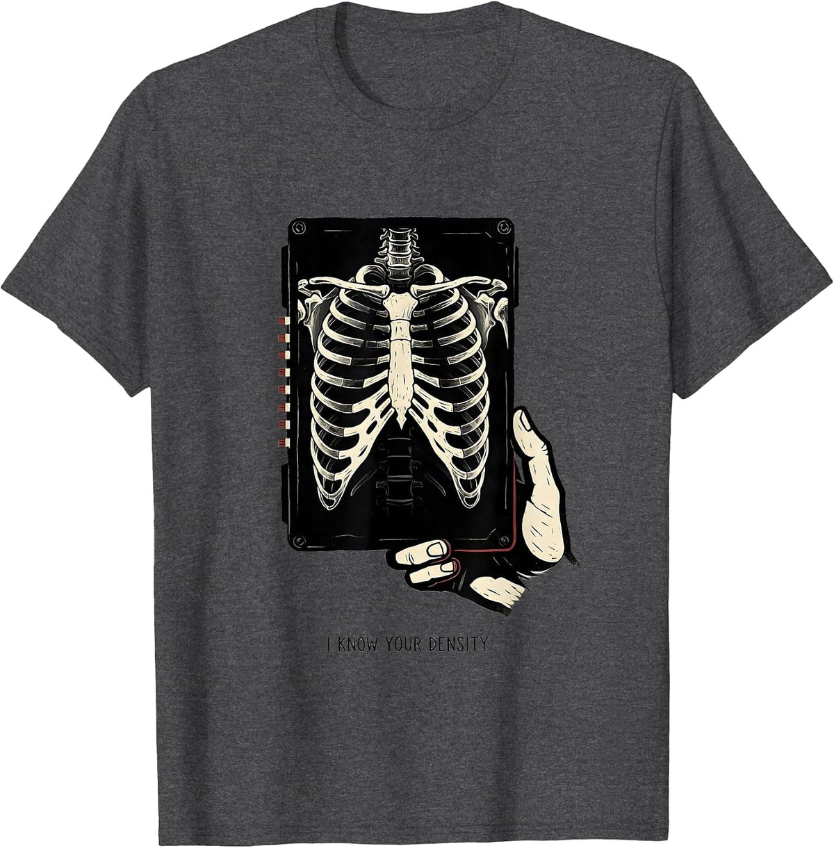 I Know Your Density Linocut Radiology Tech Humor T-Shirt - Dark Heather Grey