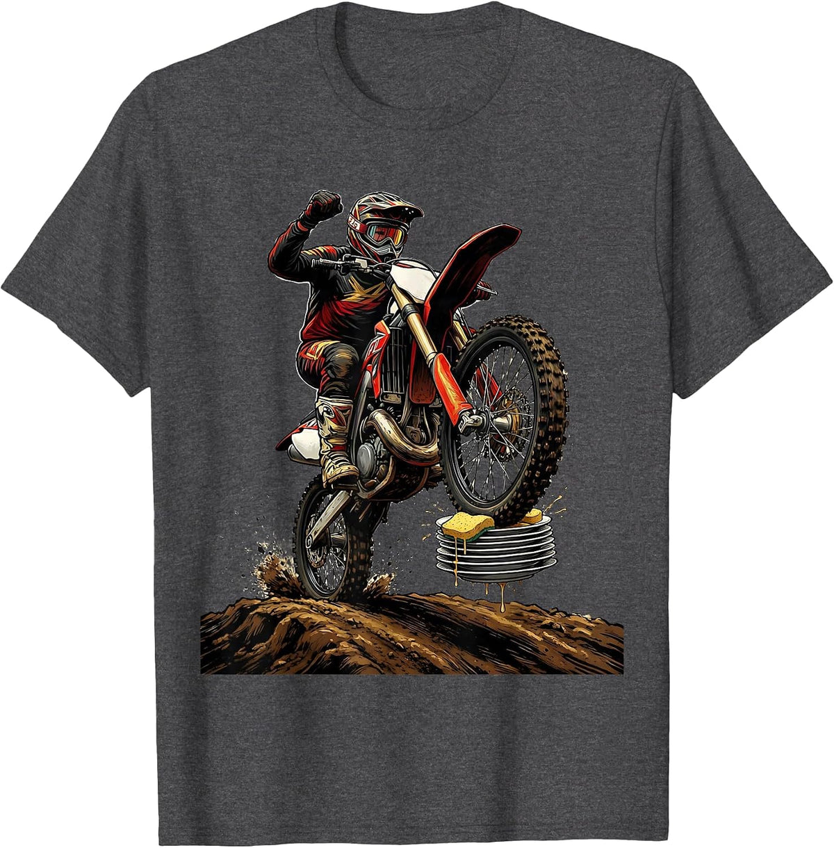 Dirt Bike Wheelie Rider Motocross Biker Pride T-Shirt - Dark Heather Grey