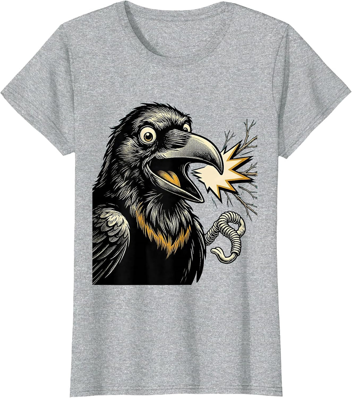 Women's Oversized Crow Retro Cartoon Bird Lover Dark Humor T-Shirt - Heather Grey