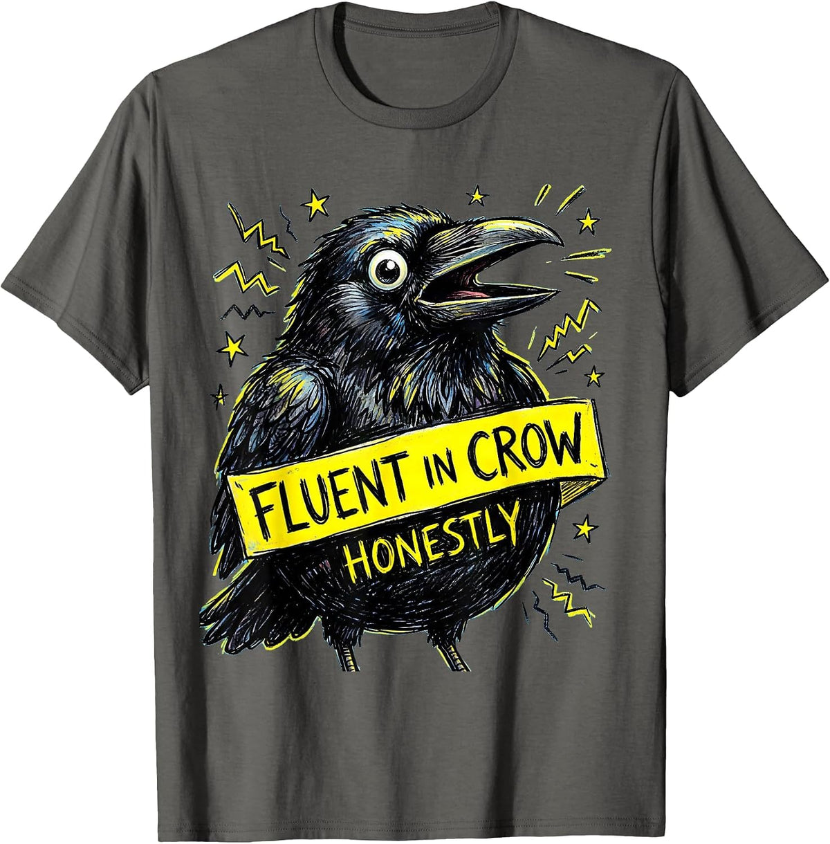 Men's Fluent In Crow Funny Crow Lover Design T-Shirt - Asphalt Grey
