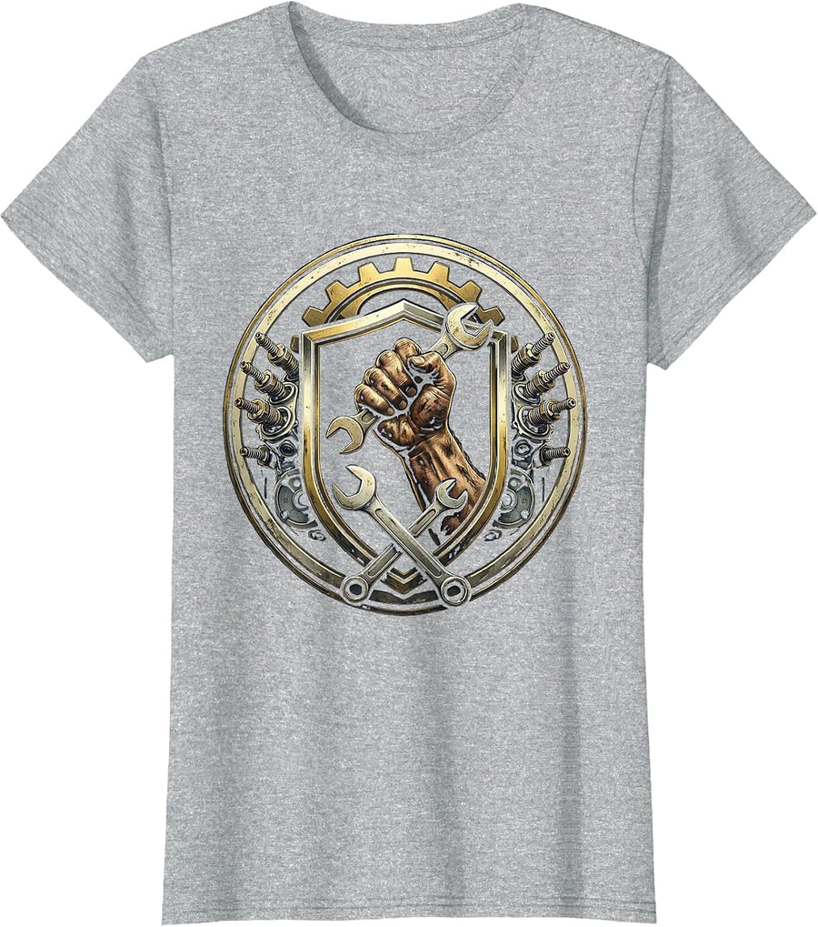 Vintage Car Engine Mechanic Graphic Tee T-Shirt - Heather Grey
