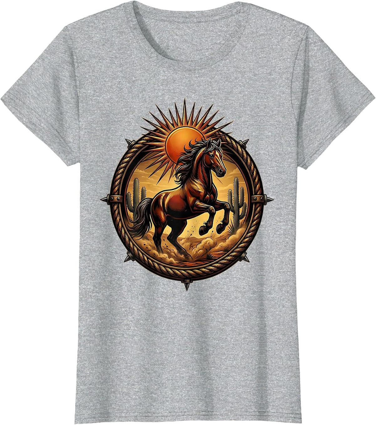 Horse Galloping Through Desert Dust Cowboy Tee T-Shirt - Heather Grey