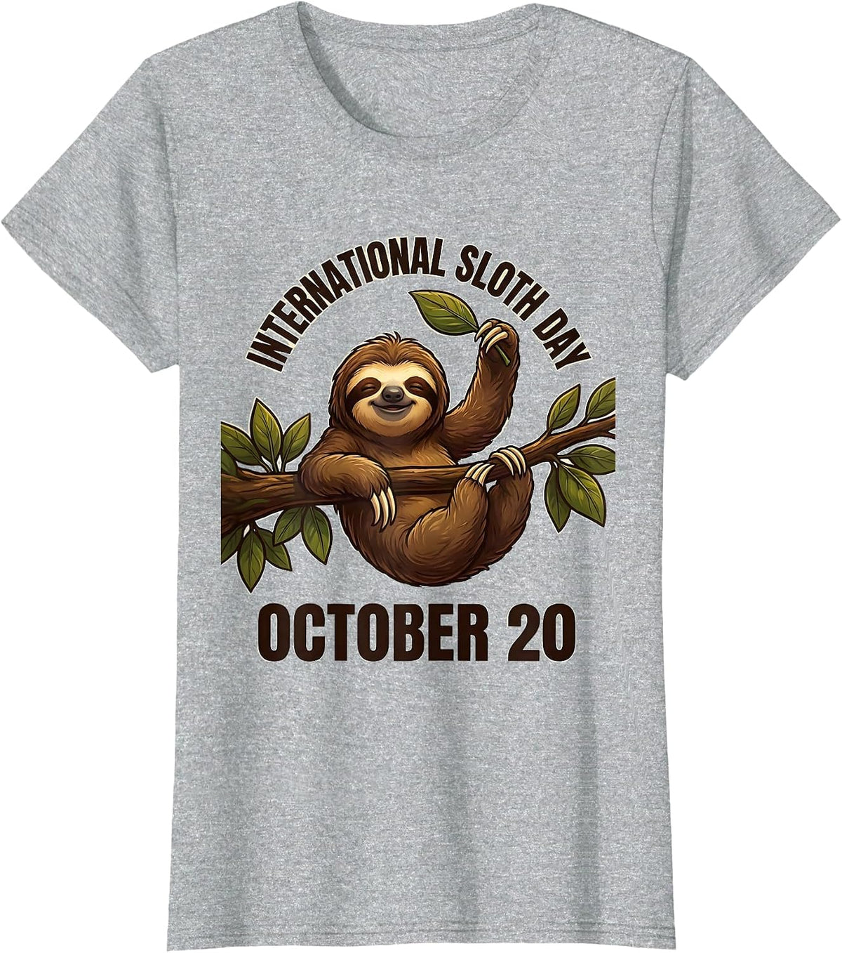 International Sloth Day October 20 Cartoon Sloth Lover T-Shirt - Heather Grey