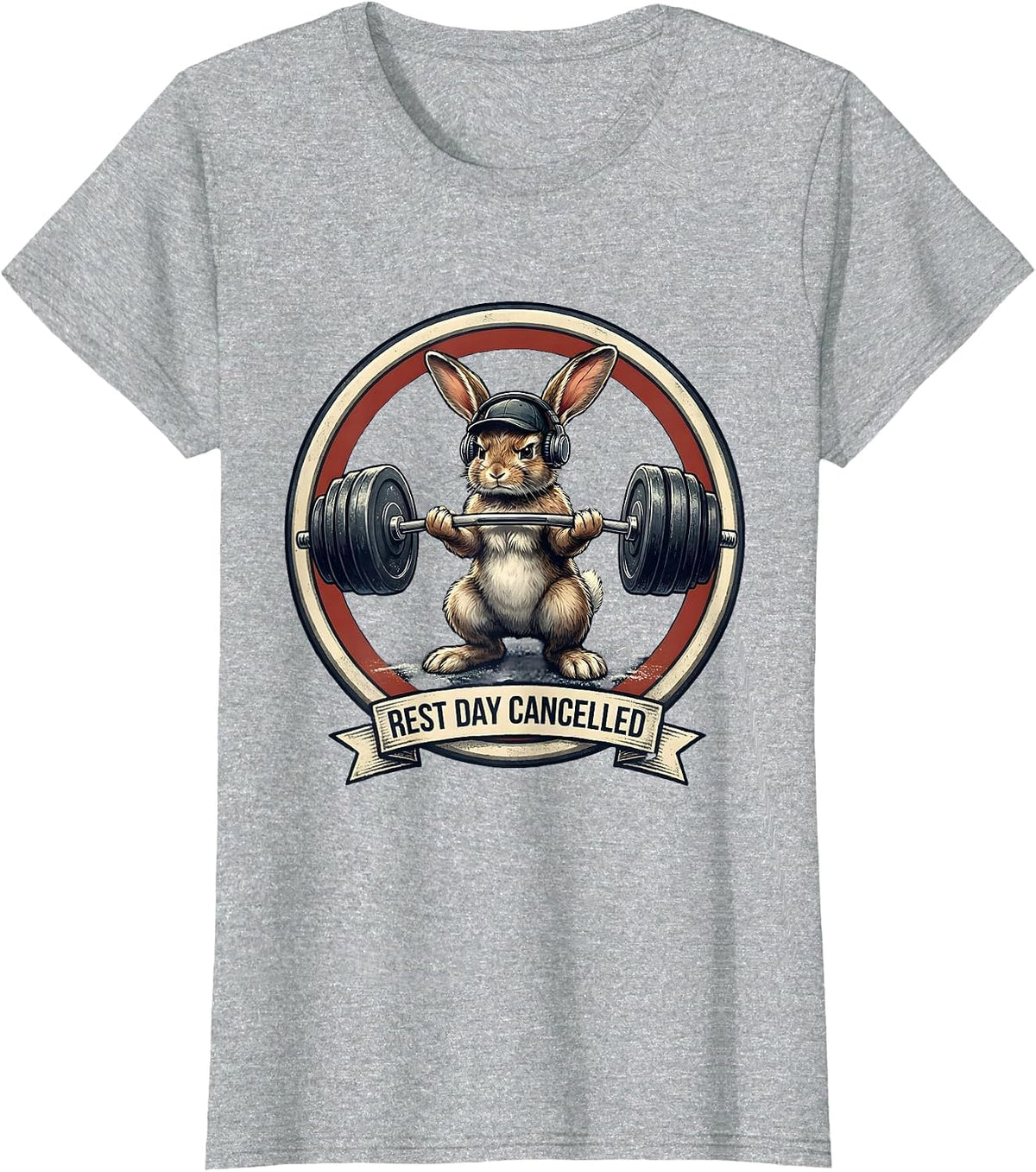 Women's Rest Day Cancelled Funny Gym Cat Weightlifting Meme T-Shirt - Heather Grey