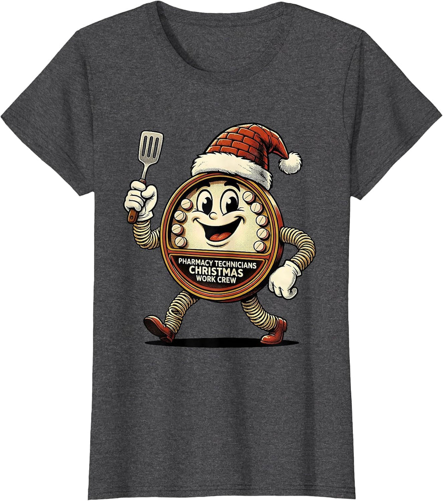 Women's Pharmacy Technicians Christmas Work Crew Funny T-Shirt - Dark Heather Grey