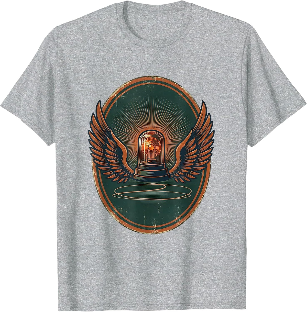 Men's Vintage EMS Badge Rotating Beacon Light Paramedic Gift T-Shirt - Heather Grey