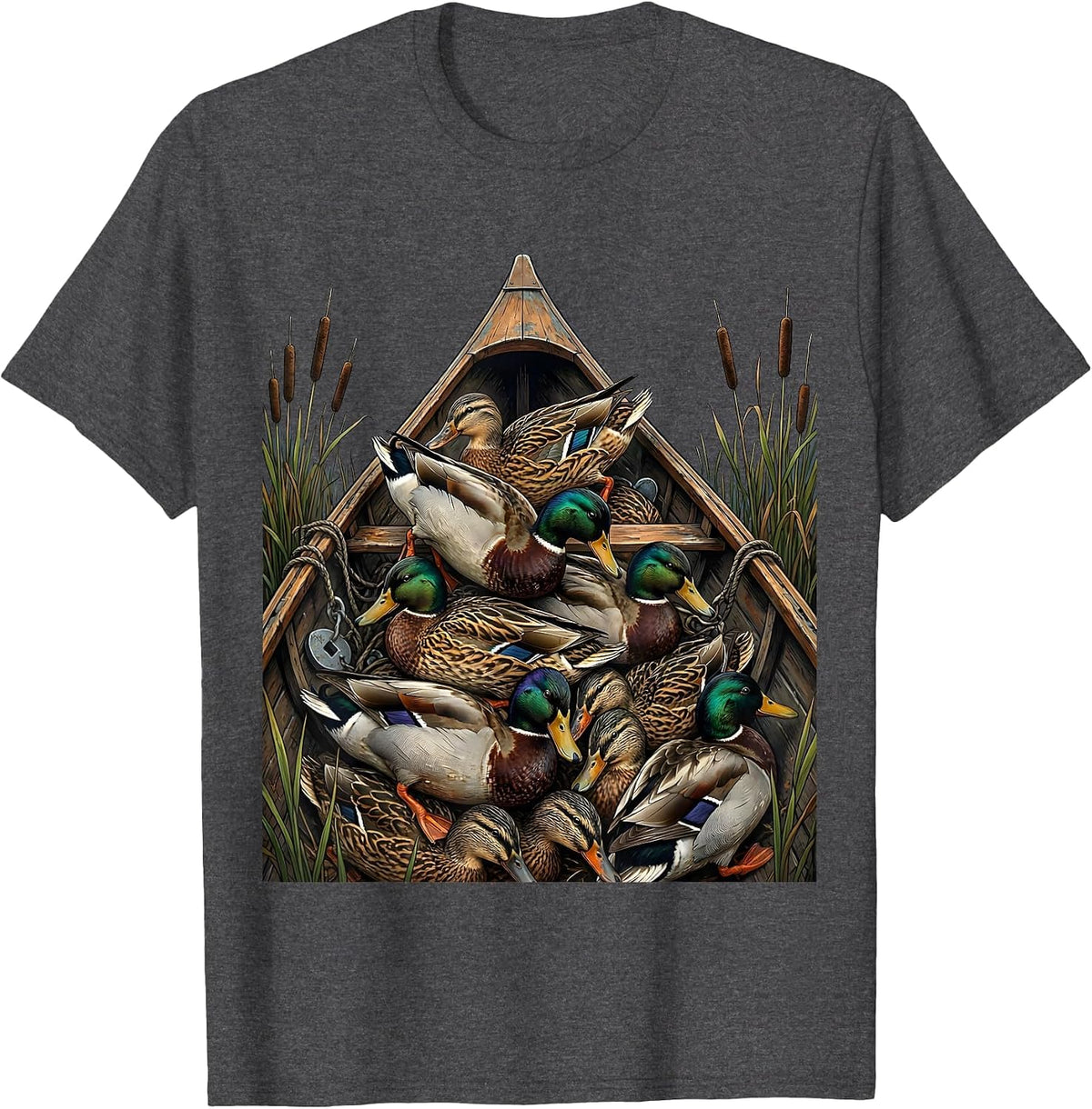 Men's Bottomland Camo Decoy Pile Canoe Bow Duck Hunting T-Shirt - Dark Heather Grey
