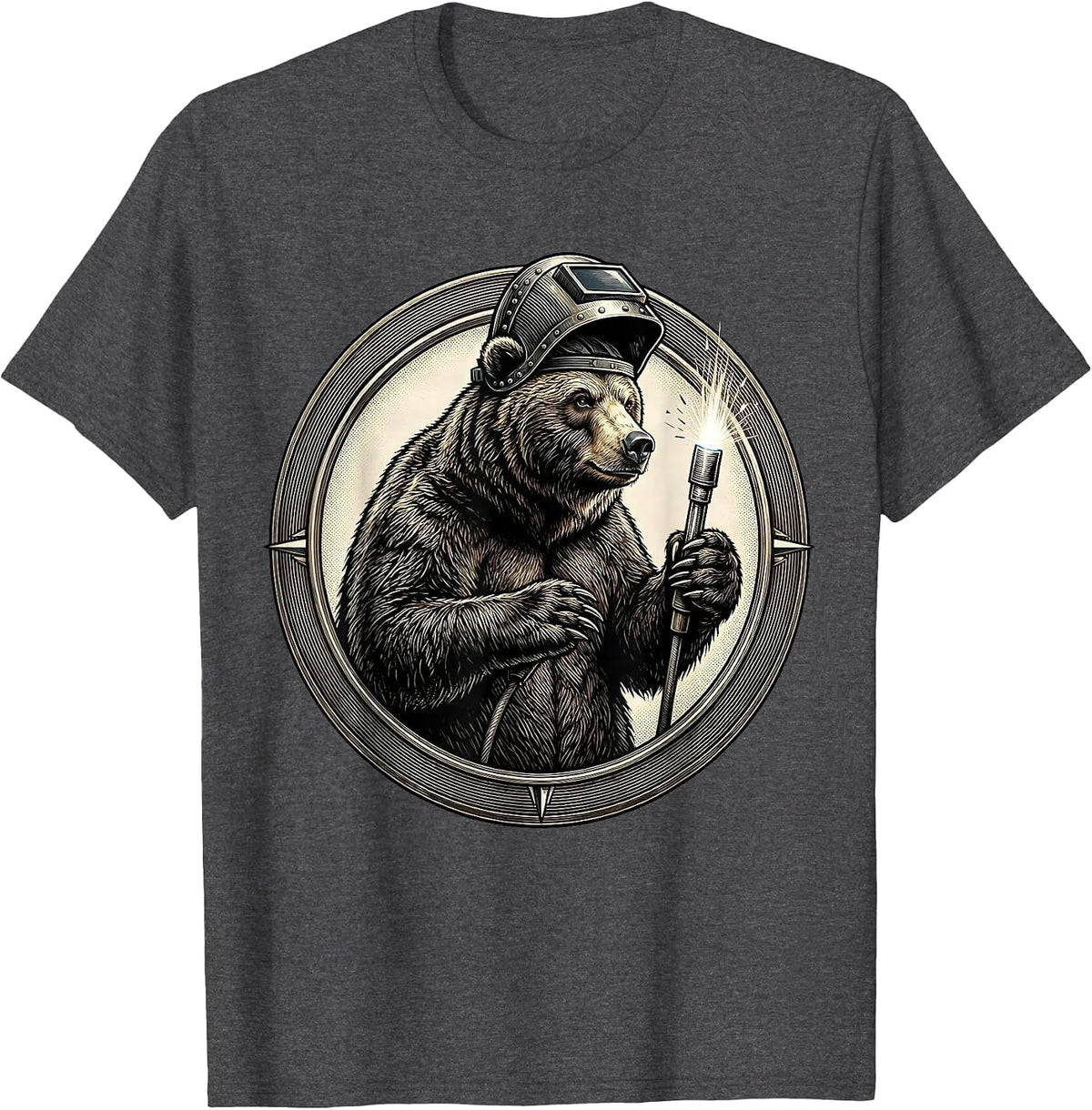Bear Welder Graphic Tee Welding Helmet Torch Art T-Shirt - Dark Heather Grey