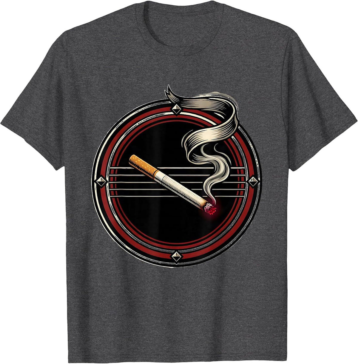 Burning Cigarette Guitar Strings Punk Rock Art T-Shirt - Dark Heather Grey