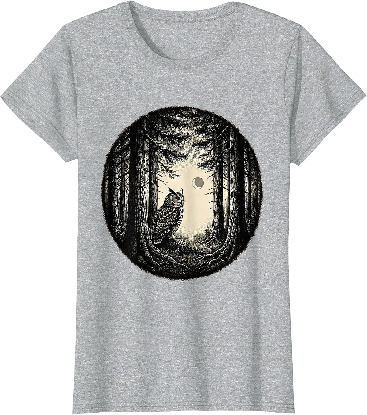 Women's Owl Woodland Silhouette Nature Reflection Forest T-Shirt - Heather Grey