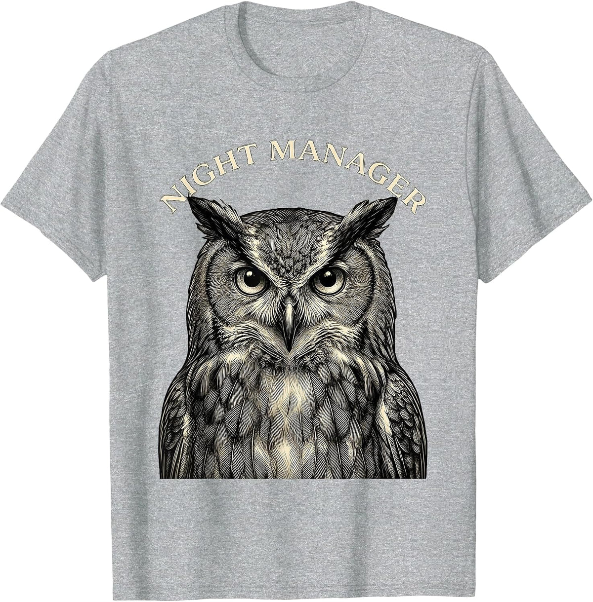 Men's Night Manager Crosshatch Owl Wildlife Animal Print Nature T-Shirt - Heather Grey