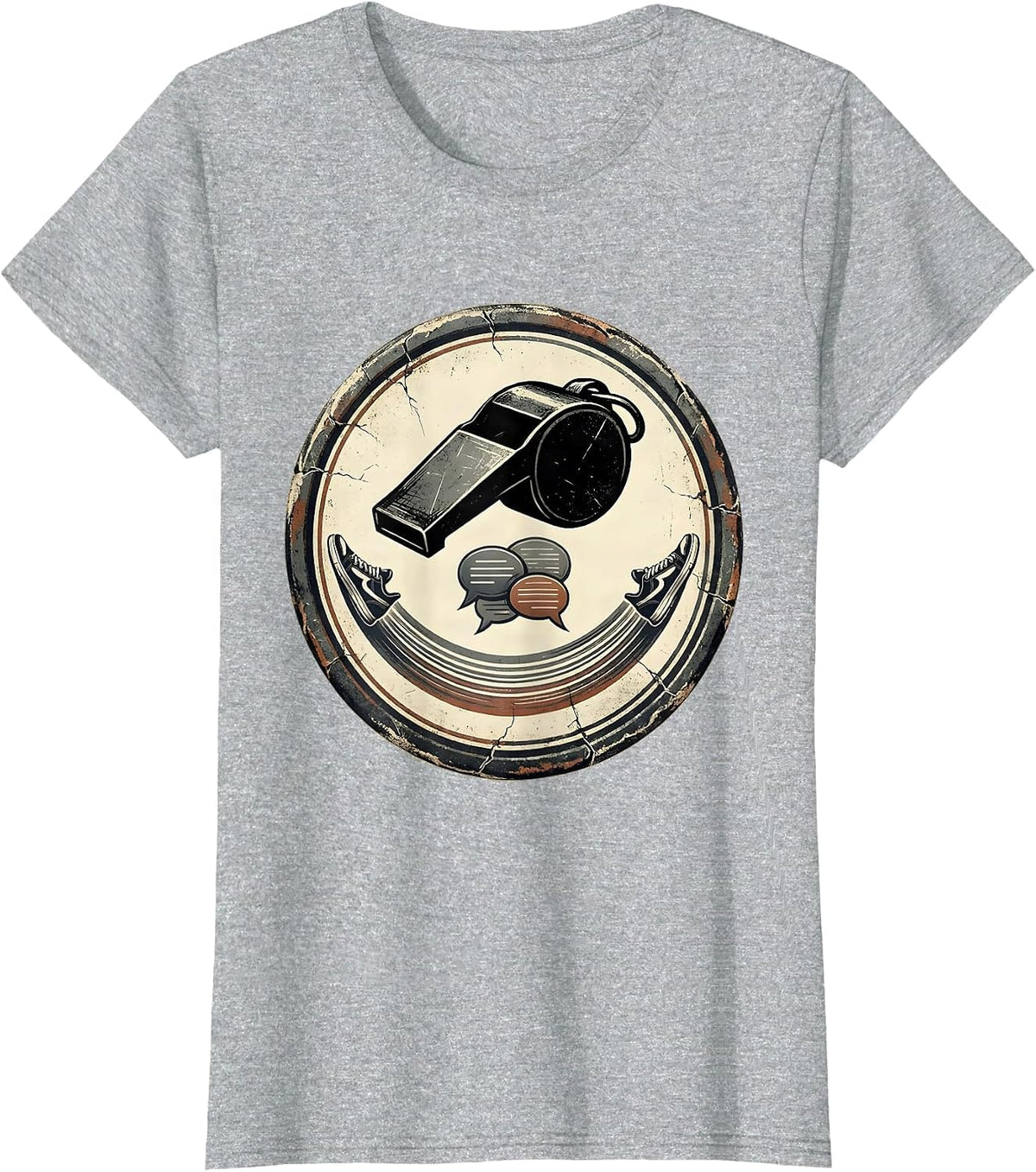 Gym Badge Whistle PE Teacher Back To School Humor T-Shirt - Heather Grey