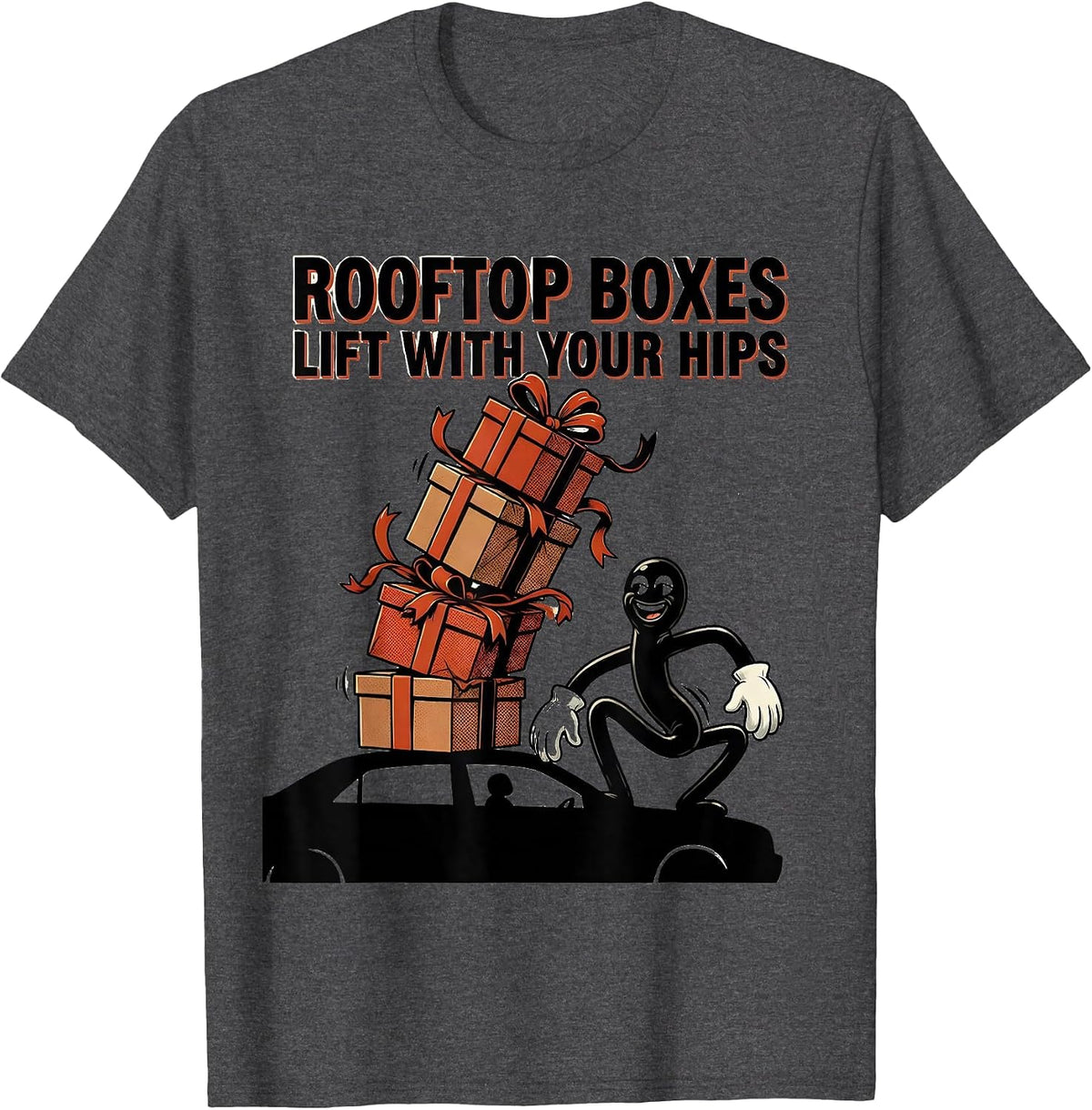 Men's Rooftop Boxes Lift With Your Hips Retro Cartoon Physical T-Shirt - Dark Heather Grey