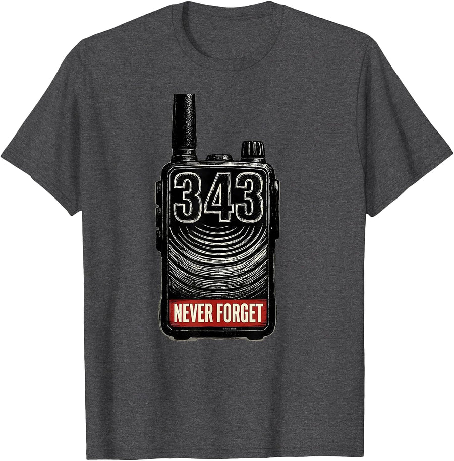 Men's Never Forget 343 Firefighter Memorial Tribute Scratchboard T-Shirt - Dark Heather Grey