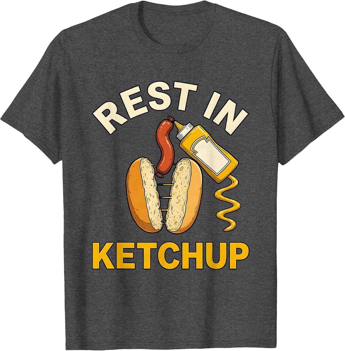 Men's Rest In Ketchup Funny Hot Dog Sausage Grilling BBQ 4th Of T-Shirt - Dark Heather Grey