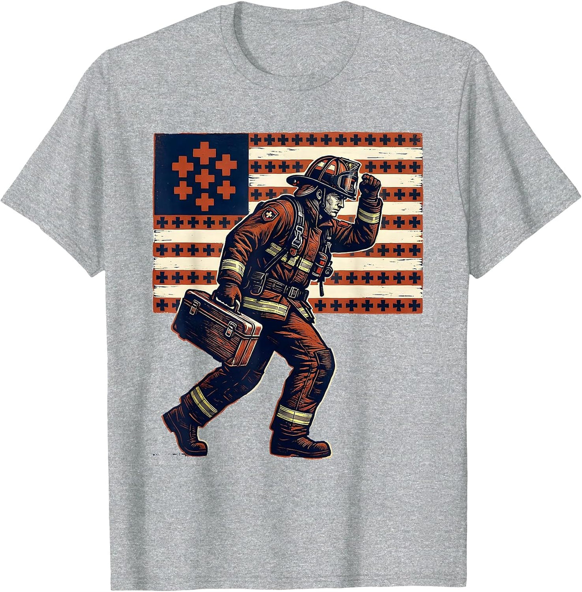 Men's Paramedic American Flag Patriotic Occupation Pride T-Shirt - Heather Grey