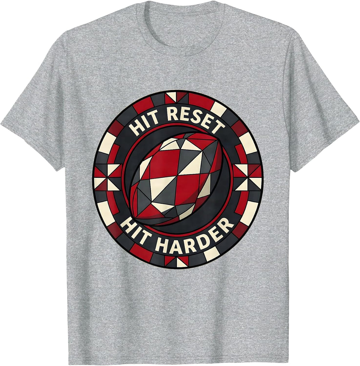 Men's Hit Reset Hit Harder Rugby Graphic Design T-Shirt - Heather Grey