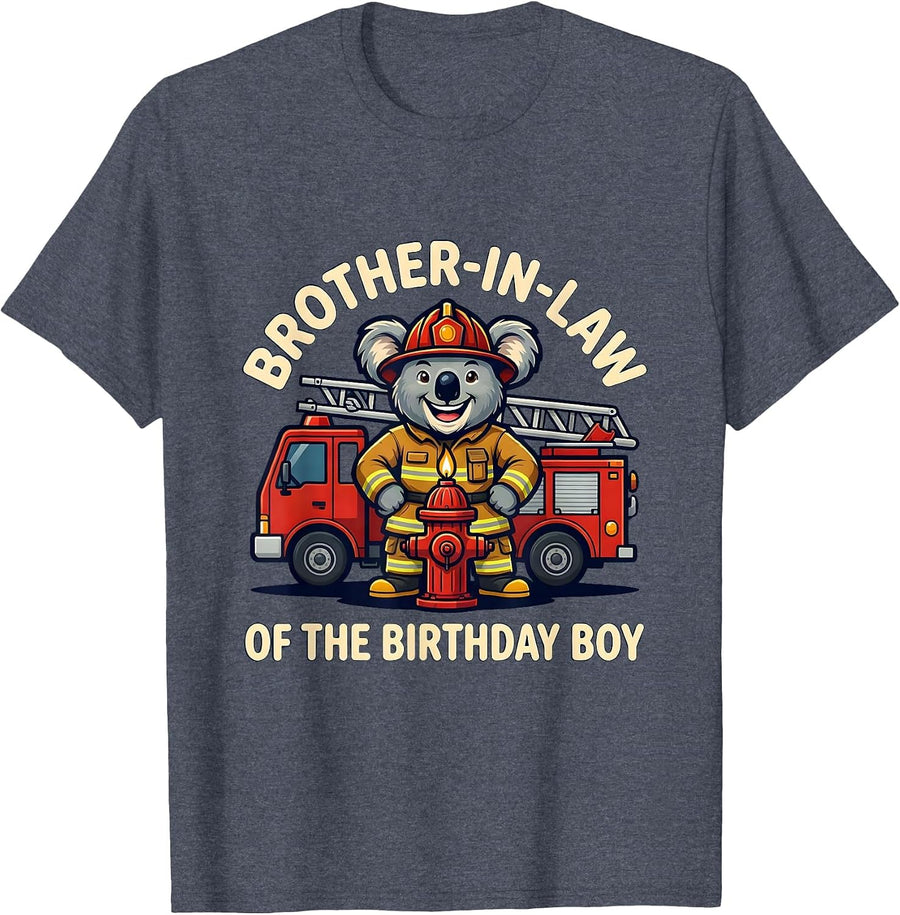 Brother-in-Law of the Birthday Boy Fire Truck Firefighter T-Shirt - Heather Blue